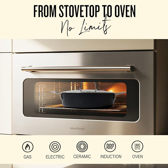 Alva Maestro 3.5-Qt Nonstick Ceramic Sauté Pan with Lid – Black | No PTFE PFOA or PFAS | Induction &amp Oven Safe | Even-Heating Easy-Clean Everyday Pan for Searing &amp One-Pan Meals