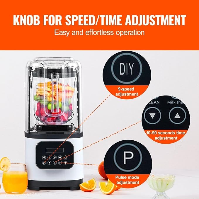Professional with Shield Commercial Countertop Blenders 68 oz Jar Combo Stainless Steel 9 Speed &amp 5 Functions compatible with Shakes Smoothies Peree and Crush Ice White