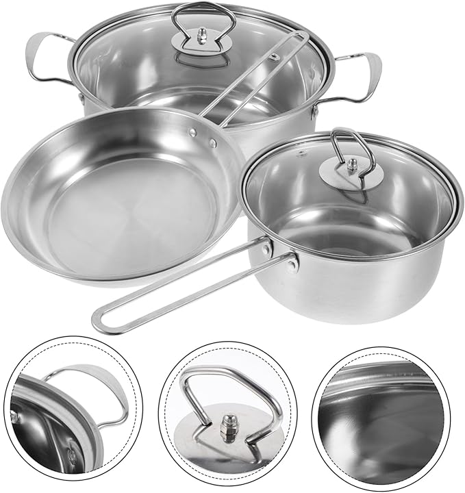 Luxshiny Stainless Steel Cookware Set Thick Bottom Soup Pot Small Milk Pan Frying Pan Heat Efficient Cooking Pots for Stove Use