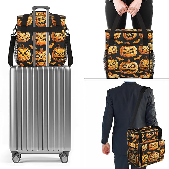 Abstract Pumpkin Coffee Maker Carrying Bag Halloween Pumpkin Travel Storage Bag Compatible with K-Mini or K-Mini Plus Single Serve Coffee Brewer Carrying Case with Multiple Pockets &amp Shoulder St
