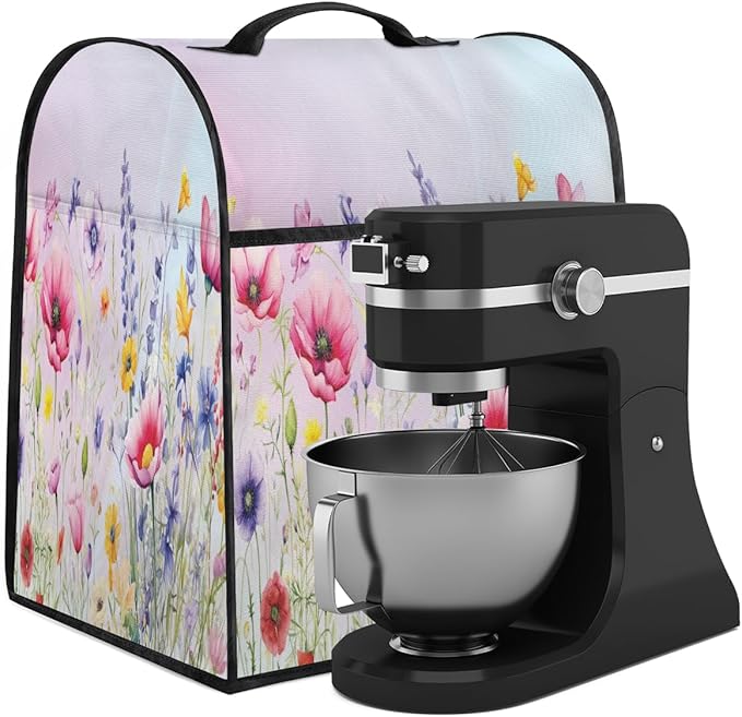 cfpolar Kitchen Aid Mixer Cover Compatible with 6-8 Quarts Flower Colorful Floral Stand Mixer Cover Kitchen Aid Mixers Accessories Appliance Organizer Bag Dust Covers with Zipper Pocket