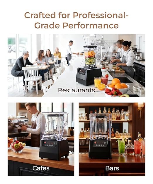SYBO HS-210E Professional-Grade Commercial Blender With Quiet Shield Heavy-Duty 2HP High-Speed 48oz BPA-Free Jar Easy Cleaning &amp Dishwasher-Safe for Juice Ice Shakes Smoothies Metallic