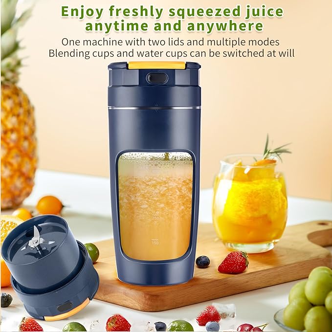 20 oz (600ml) USB Portable Blender Cup - High-Speed Rechargeable for Shakes Smoothies &amp Juices Travel-Size with Multi-Blade (Dark Blue)