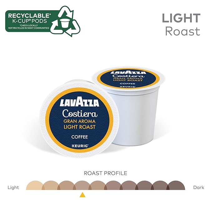 Lavazza Costiera Gran Aroma Single-Serve Keurig K-Cup Pods Light Roast Coffee 60-Count Box (6 Packs of 10)