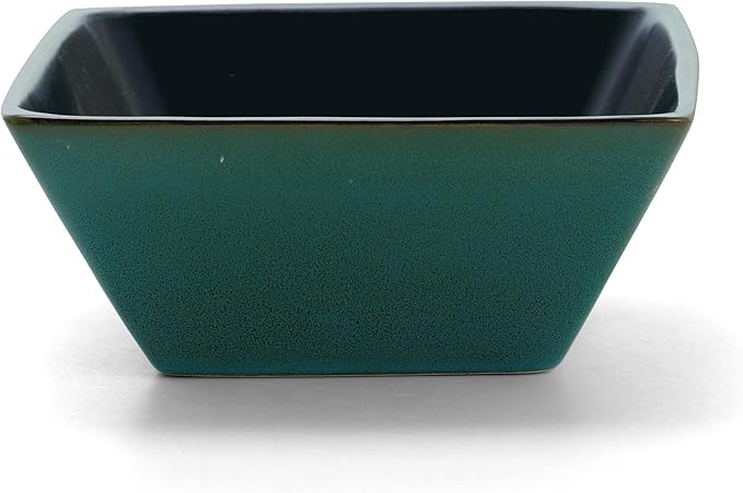 16 Piece Square Dinnerware Set in Dark Teal and Black Blue Solid Modern Contemporary Stoneware Dishwasher Safe