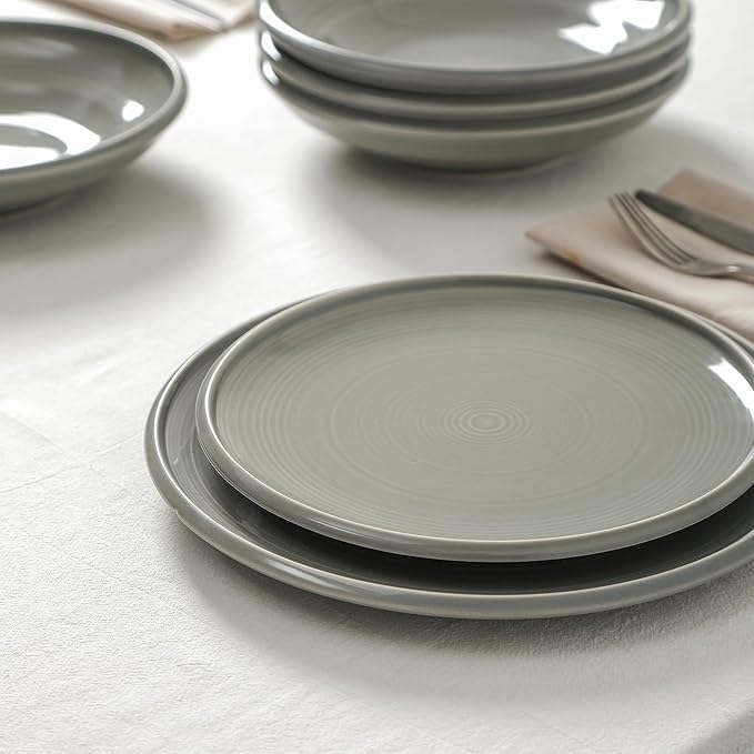 Earth &amp Clay Harmony 24-Piece Dinnerware Set Stoneware Plates and Bowls Set Includes Dinner and Salad Plates Cereal Bowls Dishwasher and Microwave Safe Dishes for 8 Grey