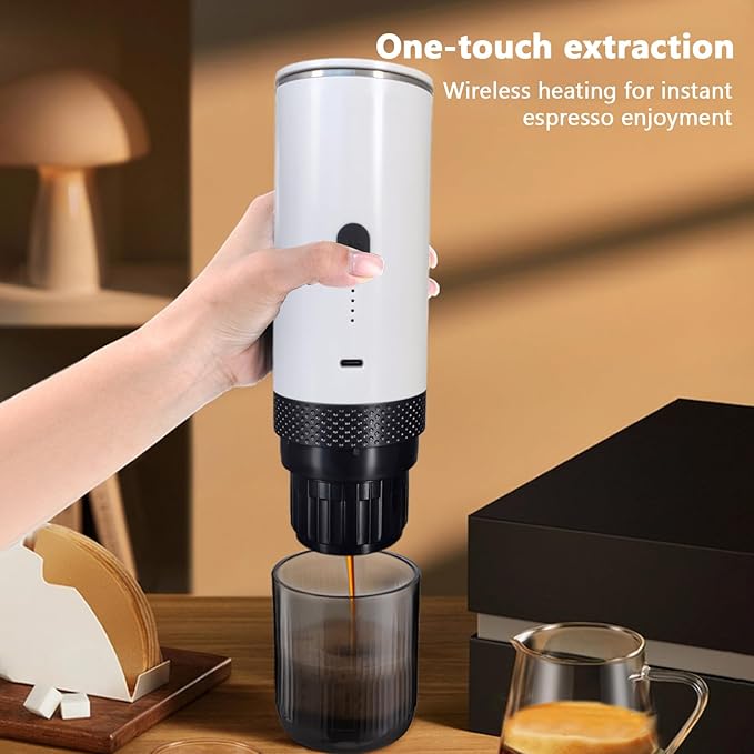 Asixxsix Portable Coffee Maker 2 in 1 Machine with 7500mAh Battery and 20Bar Pressure Compatible with Ground Coffee and Capsules for Home Travel Camping Office (White)