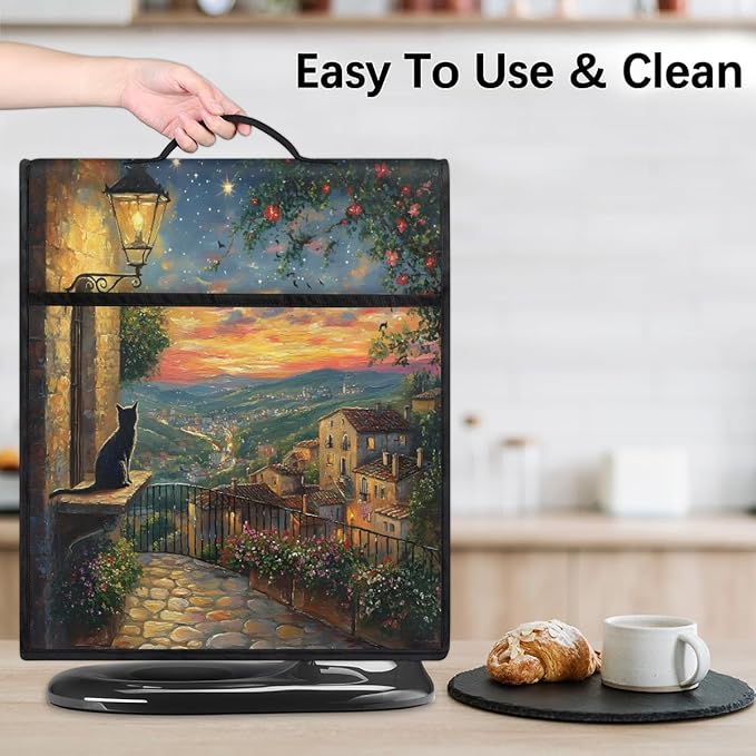 Kitchen Aid Mixer Cover Light Night Scene Cat Flower Stand Mixer Cover Compatible with 6-8 Quarts Stand Mixers Dust Covers with Zipper Pocket Foldable Washable Kitchen Aid Organizer Bag