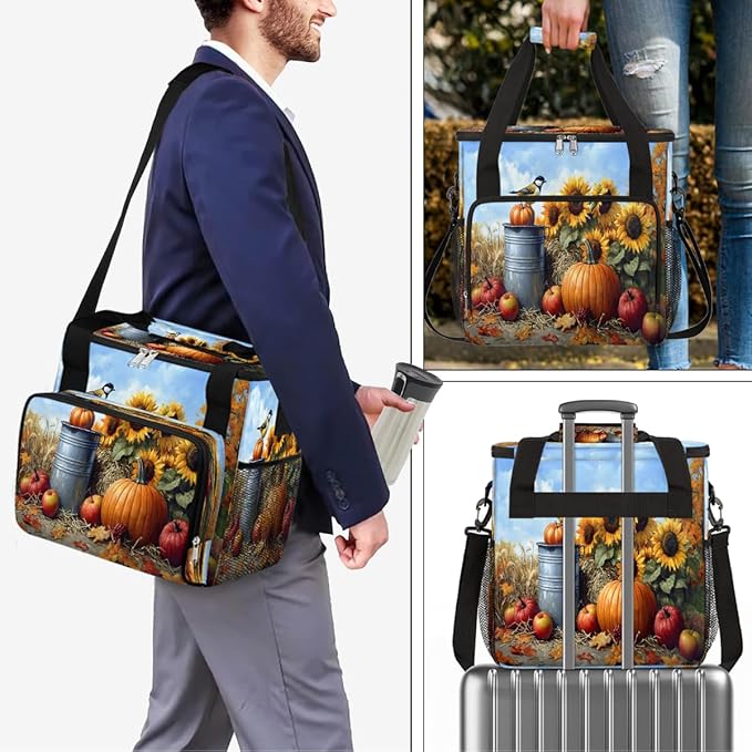 Sunflower Pumpkin Bird Apple Coffee Maker Carring Bag Travel Carrying Storage Tote Bag Compatible with Keurig K-Mini or K-Mini Plus Portable Single Serve Coffee Brewer Case with Pockets