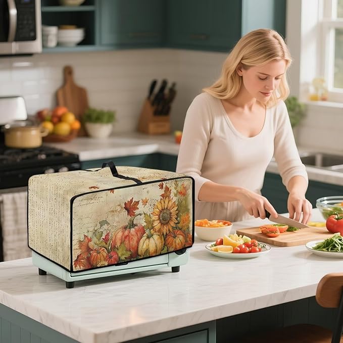 Doojoayie Pumpkin Sunflower Toaster Cover 4 Slice Toaster Oven Cover Dust Resistant Appliance Covers for Kitchen Counter Thanksgiving Home Kitchen Decoration