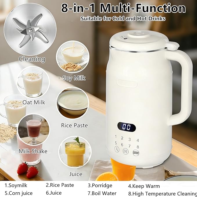 27oz 8-in-1 Nut Milk Maker Machine &amp Soy Milk Machine with No Soak 24H Delay Start Self-Clean Keep Warm Boil Water &amp Juice Functions 10 Blades for Home Kitchen