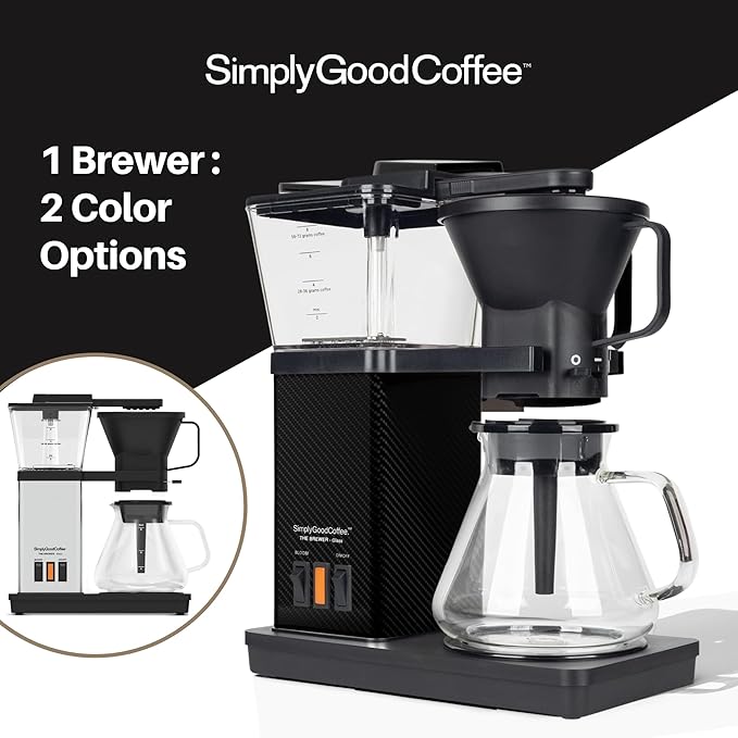 SimplyGoodCoffee Coffee Maker/Coffee Machine. 8 Cup Automatic Drip Pour Over Coffee Brewer With Vinyl Wrap Custom Kit. Easy To Use Gold Cup Standard. Black Carbon Fiber
