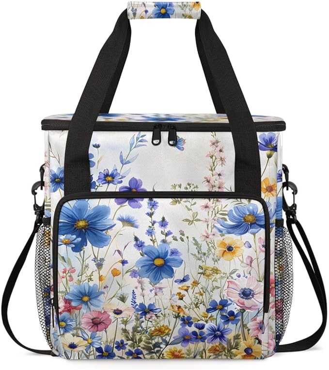 Luminous Flowers Coffee Maker Carrying Bag Portable Travel Storage Tote Bag Compatible with K-Mini or K-Mini Plus Single Serve Coffee Brewer Carrying Case with Multiple Pockets &amp Shoulder Strap