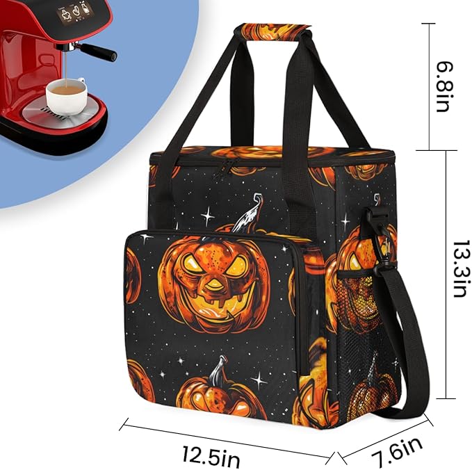Cartoon Pumpkin Coffee Maker Carrying Bag Retro Pumpkin Travel Storage Bag Compatible with K-Mini or K-Mini Plus Single Serve Coffee Brewer Carrying Case with Multiple Pockets &amp Shoulder Strap