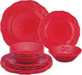 UPware 12 Piece Holiday Red Melamine Dinnerware Sets Outdoor Dishes Set Plates and Bowls Sets Christmas Decorations Service for 4 Red