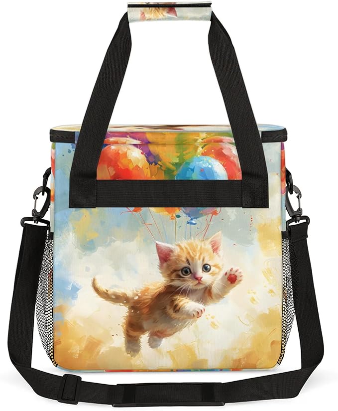Cute Cat Oil Painting Coffee Maker Travel Bag for Keurig K-Mini/K-Mini Plus Insulated Waterproof Tote with Pockets for K-Cup Portable Single-Serve Brewer Case