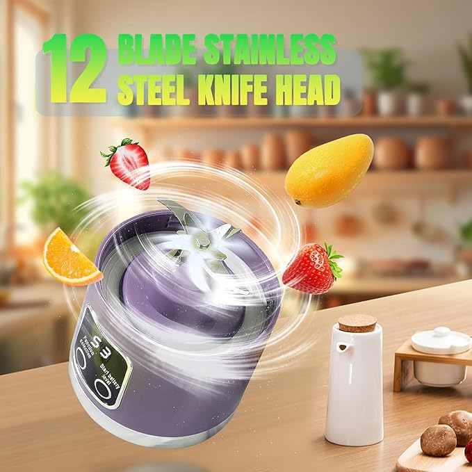 Portable Blender for Shakes and Smoothies3 Speed Portable Juicer Fruit MixersUsb Rechargeable 12-Blade Ice Crusher With Digital Display15.2 oz Perfect For Fresh Juices At Home Or On The Go