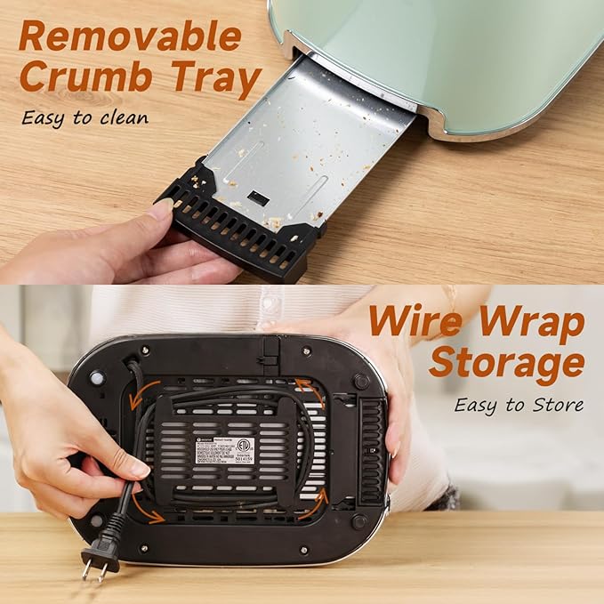 Aigostar Toaster 2 Slice Retro Toaster Stainless Steel 1.6 inch Extra Wide Slots Bread Toaster Bagel Cancel Defrost Function 6 Shade Settings &amp Removable Crumb Tray for Bread Waffle Aqua Gree