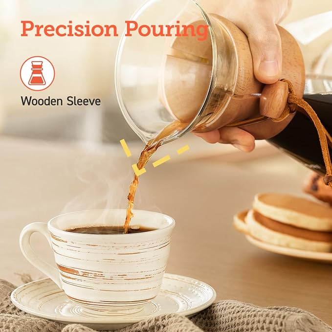COSORI Pour Over Coffee Maker with Double Layer Stainless Steel Filter 8-Cup 34oz Drip Coffee Maker Coffee Dripper Brewer High Heat Resistant Carafe also for Camping Hiking