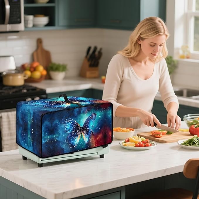 Toaster Oven Dust Cover with Accessory Pockets Neat Storage and Protection with Organizing Side Pockets for Kitchen Toaster Oven Appliances Decor Blue Butterfly