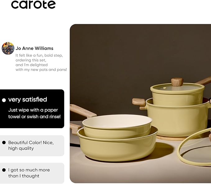 CAROTE 24pcs Ceramic Cookware Set Pots and Pans Non Stick Kitchen Cookware Sets Pots and Pans Set Cooking Set with Knife Set