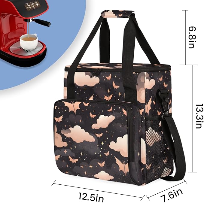 Magical Bat Coffee Maker Carrying Bag Glowing Bat Travel Storage Bag Compatible with K-Mini or K-Mini Plus Single Serve Coffee Brewer Carrying Case with Multiple Pockets &amp Shoulder Strap