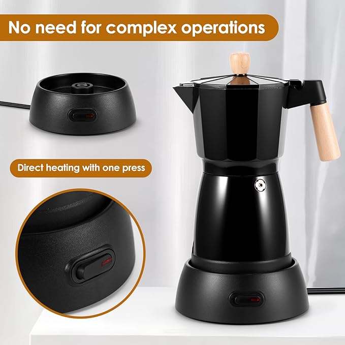 Electric Espresso Coffee Maker - 6 Cup Coffee Pot 300ml Electric Moka Pot Portable Aluminum Cafeteras Electricas Italian Coffee Maker with Detachable Base Coffee Machine Gift for Coffee Lovers