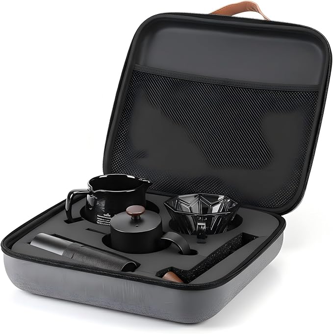 Pour Over Coffee Maker SetAll in One Travel Coffee Kit with Manual Burr Grinder Stainless Steel Mug &amp Reusable Filter - Complete Coffee Dripper Set for Camping Hiking &amp Office