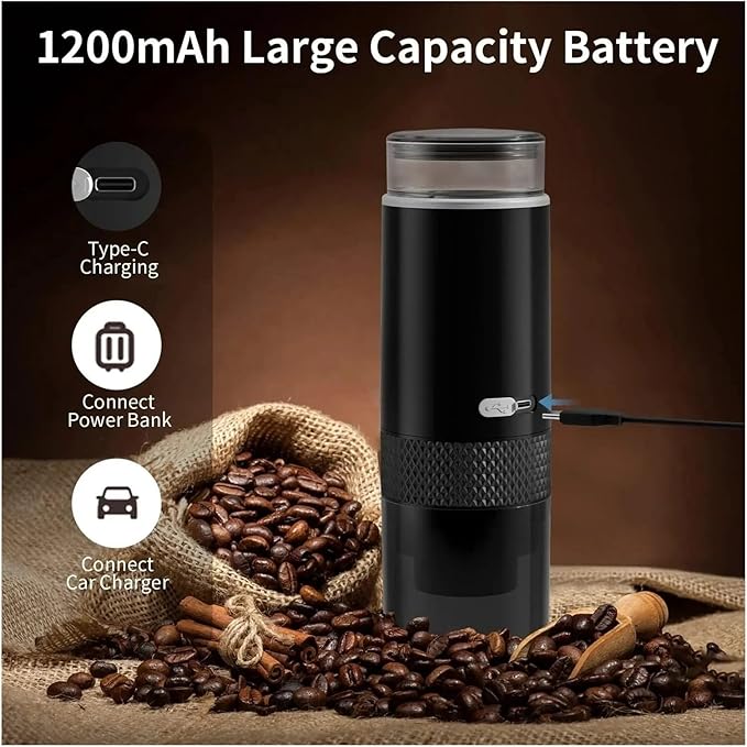 Portable Coffee Maker - Espresso Americano Latte - Black - 12 oz - 5V - Ground Beans &amp Capsules