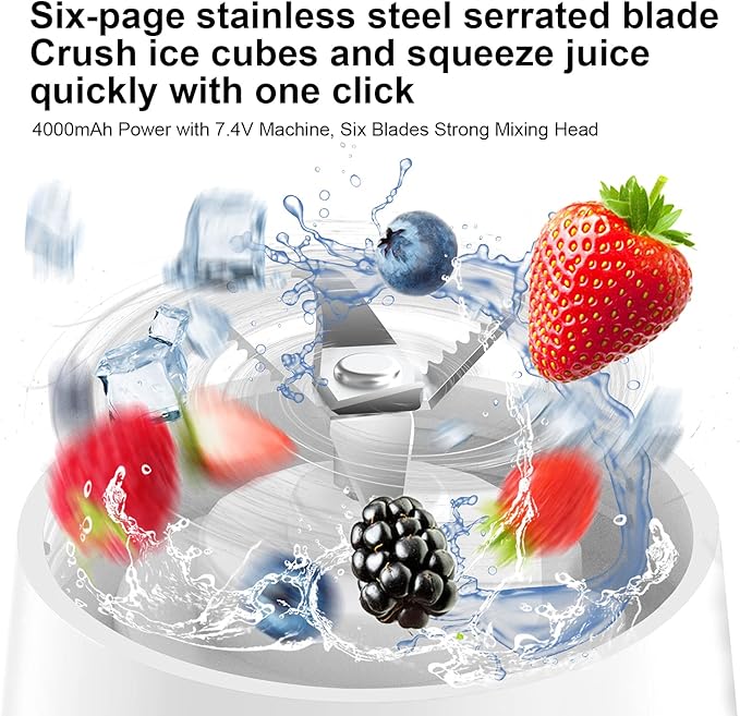 Portable Blender Personal Blender Mini Smoothies Shakes Juicer Cup USB Rechargeable White