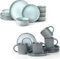 Famiware Star Dinnerware Set and Coffee Mugs Set Service for 4 (16 Pieces) - Stoneware Dinnerware Dishes Smoky Blue