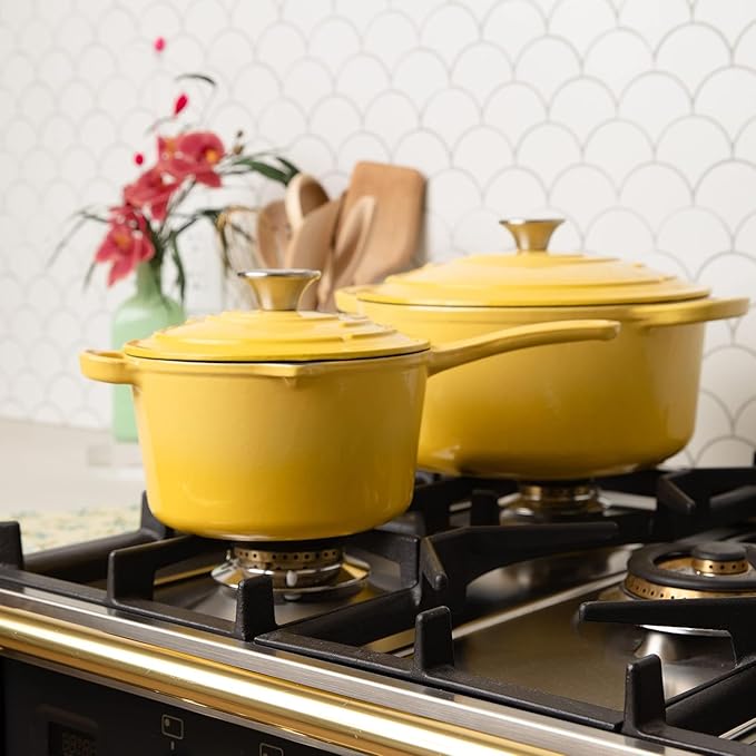 Larder &amp Vine 20 Piece Cookware Set (Limoncello) | Dutch Oven Utensil Set Saucepan and Trivets