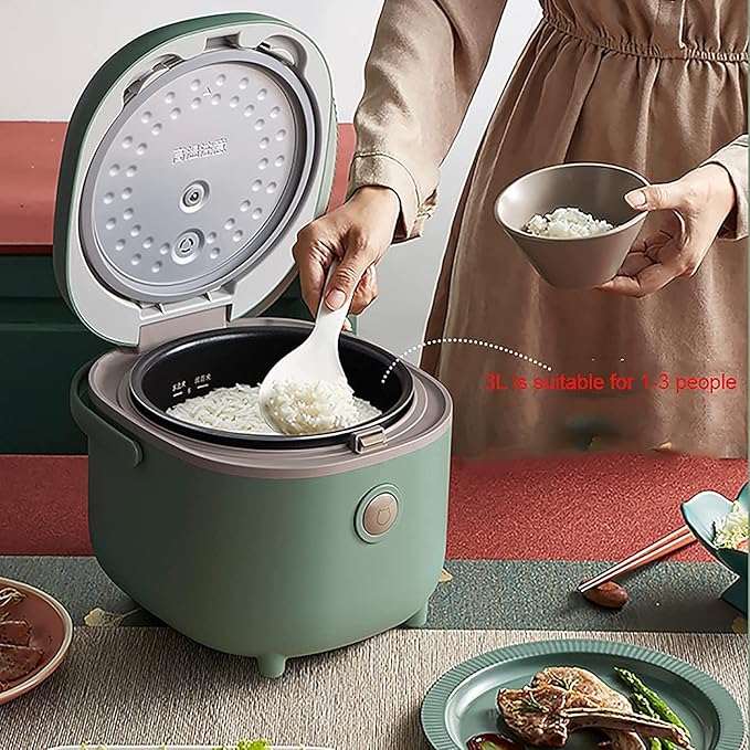 3L Retro Green Rice Cooker Non-Stick Inner Pot Automatic Cooking Machine with Keep Warm Funtion Easy Cleaning for 1-3 People