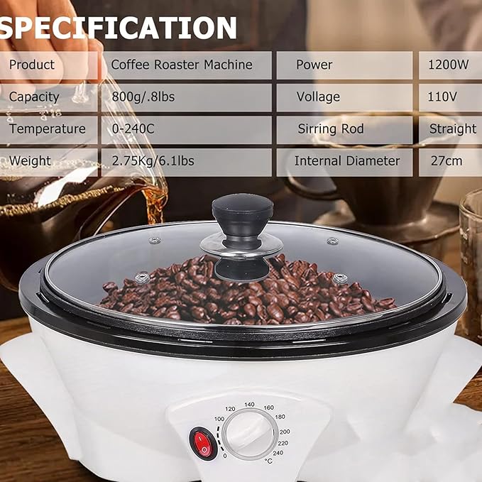 Electric Coffee Maker 0-240 ° C Temperature Adjustment And Timer Coffee Roasters With A Capacity 800g Home Use Peanuts Tea Barley Chestnut Melon Seed Popcorn SoyBeans