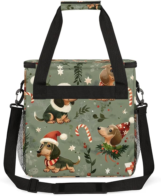Cute Christmas Dogs Coffee Maker Carring Bag Large Insulated Storage Organizer Case Tote Bags with Shoulder Strap for Travel Work Picnic