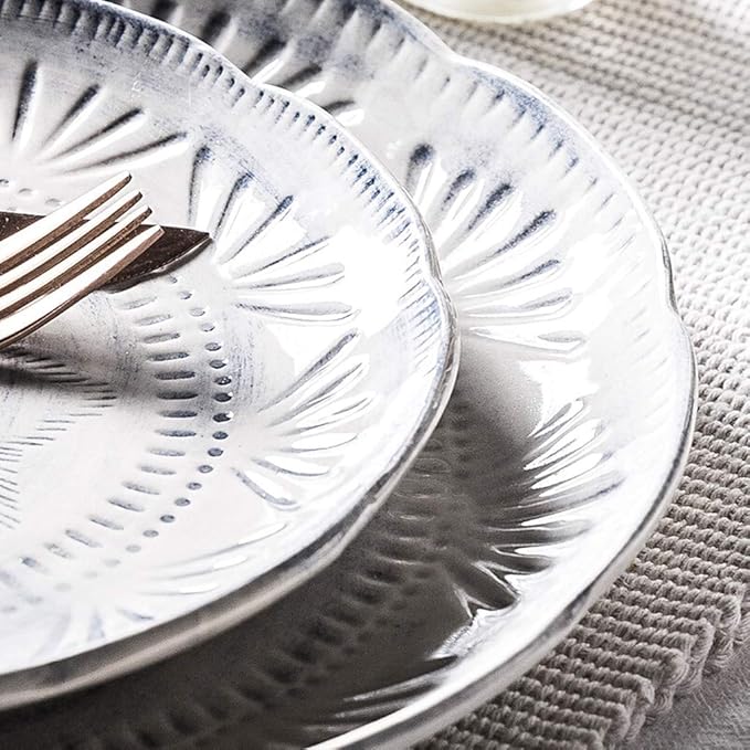 Ceramics Dinner SetsBowl/Dish/Spoon3D Baroque Embossed Texture Dinnerware SetBlue-Gray Tone Porcelain Combination Tableware Set30pieces