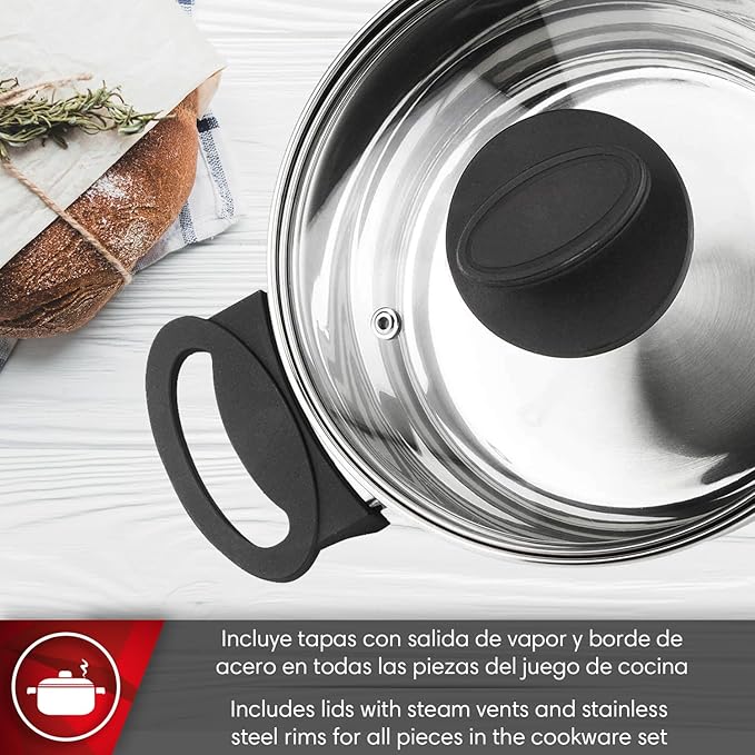 Magefesa Style – Stainless Steel Cookware Set of 5 Pieces Including 2 Pots + Saucepan + 2 Glass Lids All Types of Cookers Induction