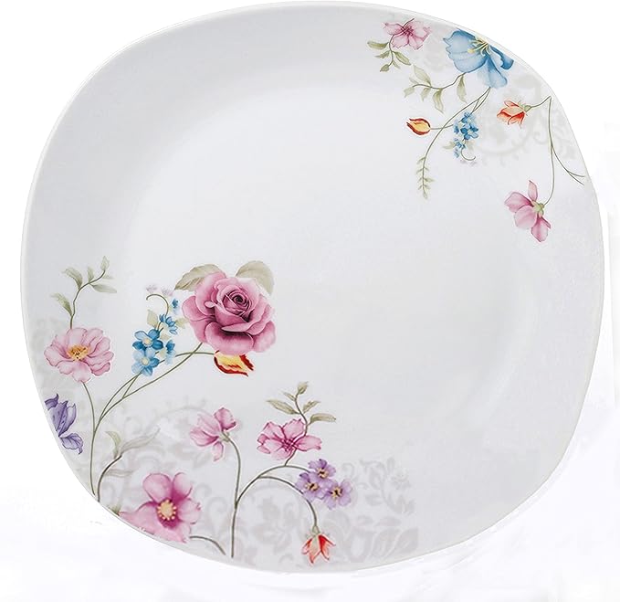 Unknown1 20 Pc. Square Dinnerware Set Service for 4-Small Floral Design White Casual Porcelain Piece Dishwasher Safe Microwave