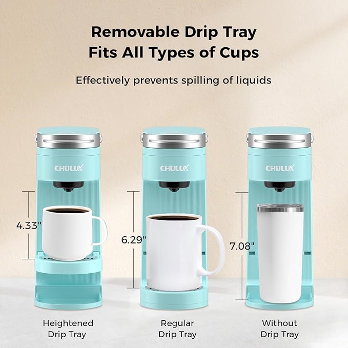 CHULUX Slim Single Serve Coffee Maker Lightweight K-pod Coffee Machine for Travel &amp Home Cyan