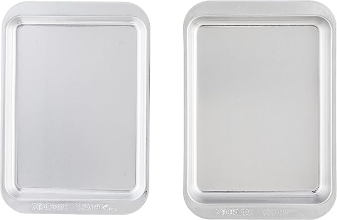 Nordic Ware Naturals 3 Piece Compact Pan Set Toaster Oven Counter Ovens Air Fryer and Broiler Safe Size for 1-2 Portions - Includes Baking Sheet Broiling Rack and Rectangular Pan
