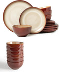 12 Piece Dinnerware Set Includes 6 Piece Cereal Bowl Set Combo Brown Yellow