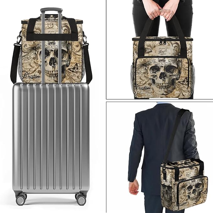 Skull Gothic Travel Coffee Maker Carrying Bag Large Organizer Storage Tote Bag Insulated Reusable Cooler Grocery Bags