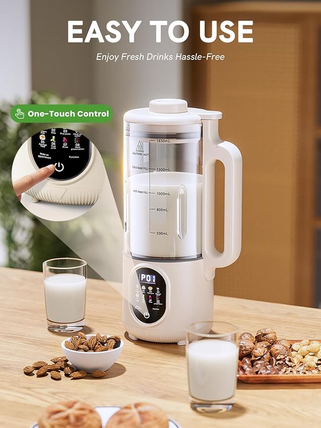 Upgraded 55oz Nut Milk Maker Machine (Extra Large)10-in-1 Automatic Soy Milk Maker with 20 Blades Homemade Plant-Based Oat Almond Milk Maker with Auto Clean/DelayStart/BoilWater/Keep Warm5-6 Cups