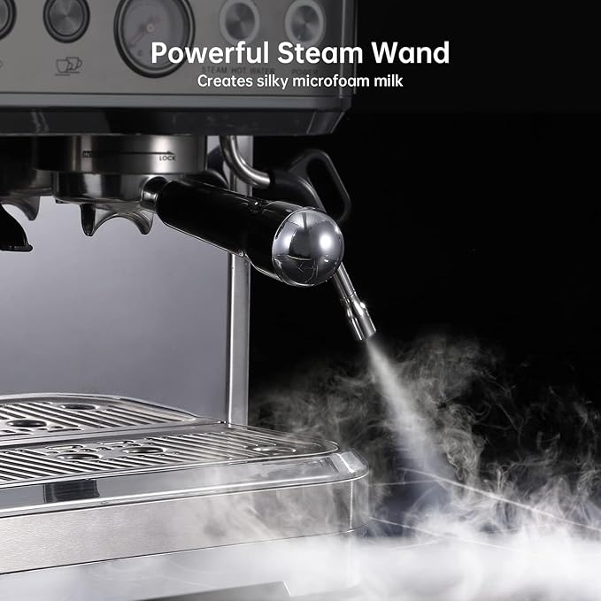 15 Bar Semi-Automatic Espresso Machine with Built-in Grinder Milk Frother &amp Steam Wand Italian Pump 2.5l Water Tank Stainless Steel Coffee Maker