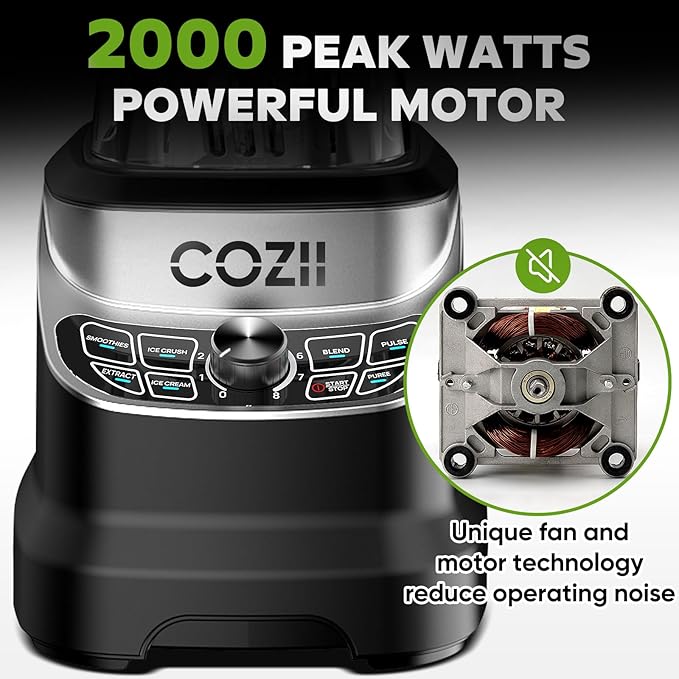 COZII Professional Blenders 2000W for Kitchen with 64oz Pitcher &amp 21oz To-go Cup Quiet Blender for Smoothies/Ice Crushing/Frozen Drink/Nut Milk 7 Preset Programs &amp 8 Speed Control Dishwashe