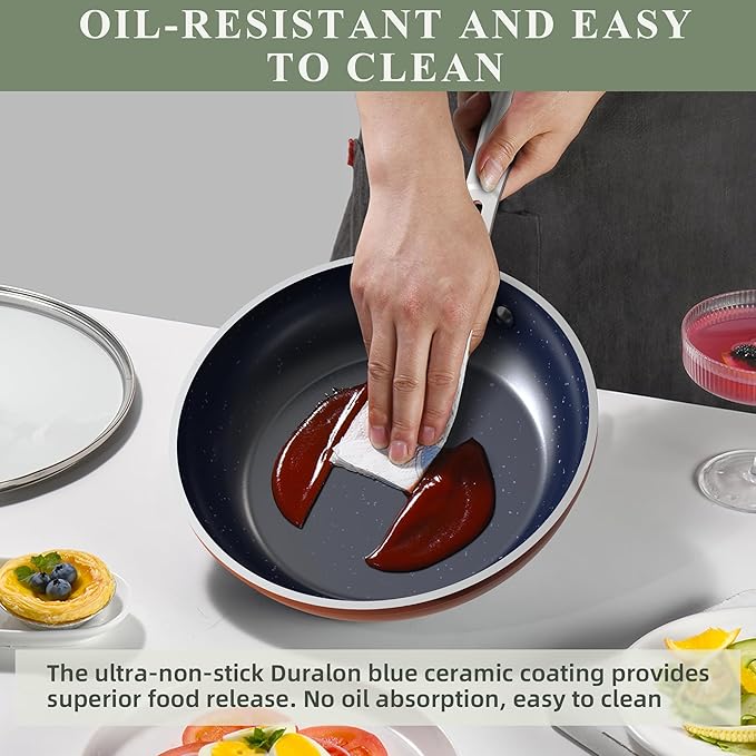 Nuwave Healthy Duralon Blue Ceramic Nonstick Cookware Set Diamond Infused Scratch-Resistant PFAS Free Dishwasher &amp Oven Safe Induction Ready &amp Evenly HeatsTempered Glass Lids &amp Stay-C