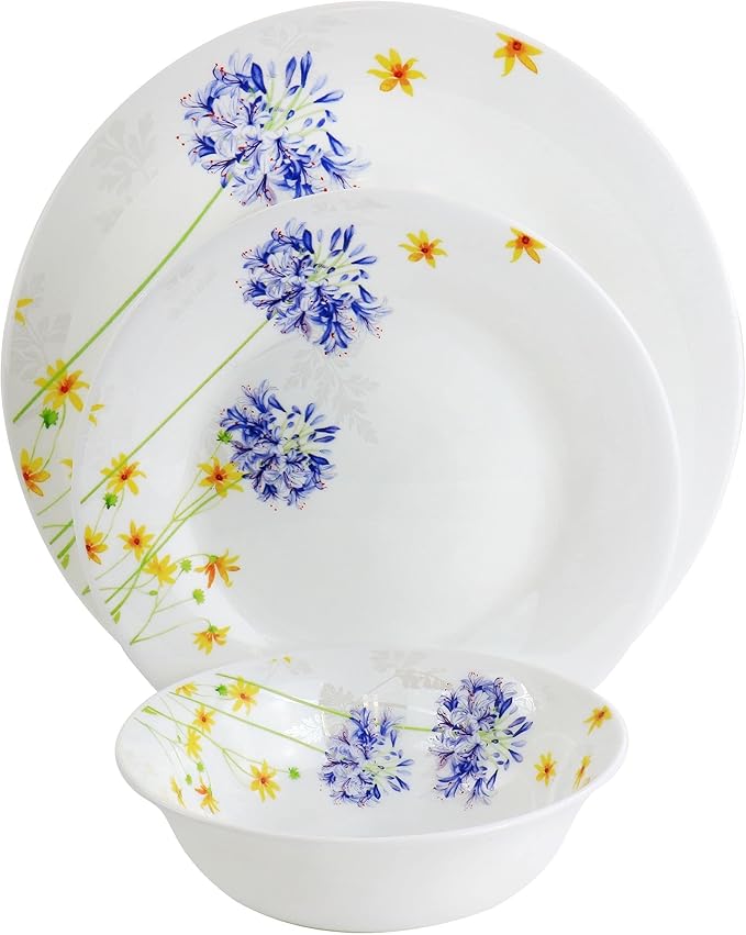 Unknown1 12 Piece Tempered Opal Glass Dinnerware Set Multi Color Floral Traditional Round Dishwasher Safe