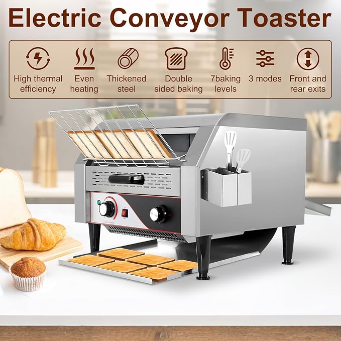 450 Slices/Hour commercial toaster conveyorHeavy Duty Commercial Stainless Steel Restaurant Conveyor Toaster for Bun Bagel Bread110V 2600W