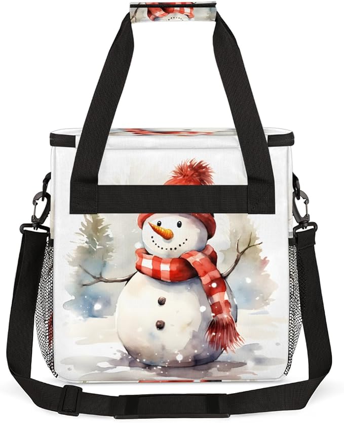 Xmas Snowman Coffee Maker Carrying Bag Oil Painting Snowman Travel Storage Bag Compatible with K-Mini or K-Mini Plus Single Serve Coffee Brewer Carrying Case with Multiple Pockets &amp Shoulder Str