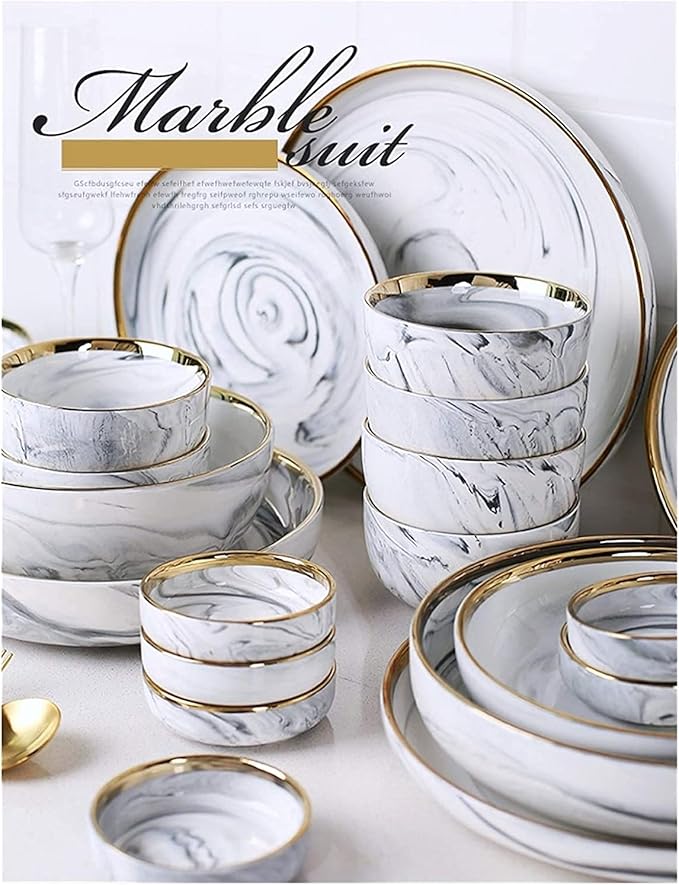Elegant Dinnerware Set Dinner Plates Bowls Set Ceramics Dinnerware Set European Style Marble Dishes And Plates Porcelain Cake Dish Pastry Fruit Tray Ceramic Tableware Ste6 People